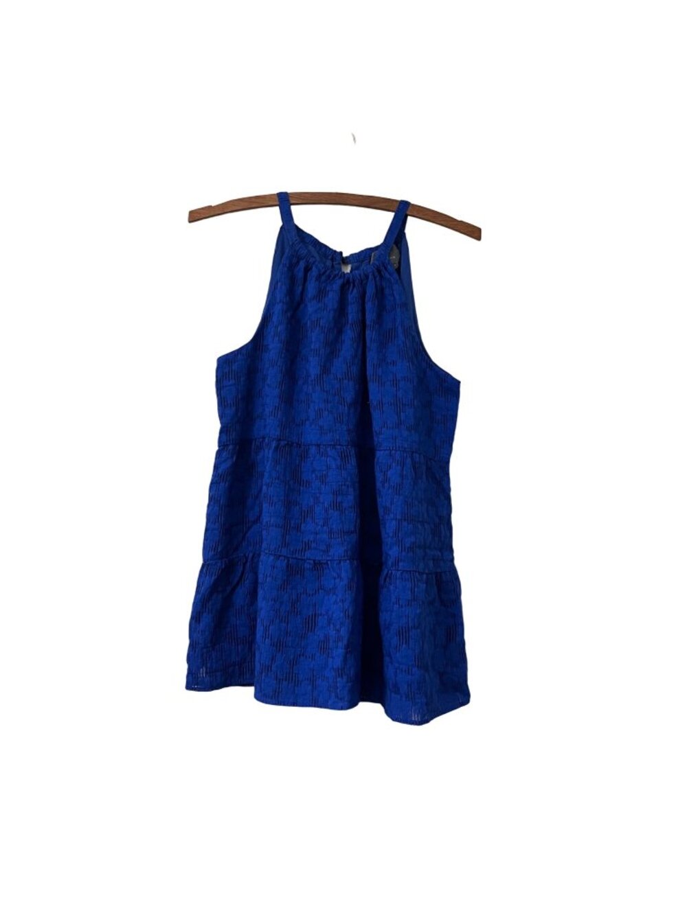 Anthropologie Womens Royal Blue Textured Floral Sleeveless Tiered Blouse Top S